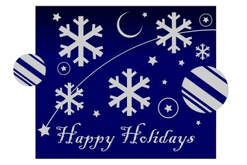 Naklejka na ściany i meble Snowflakes and Ornaments on Blue Background Happy Holidays Greeting Card 