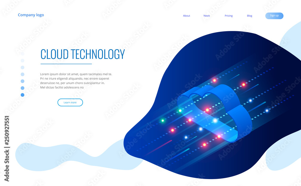 Poster isometric modern cloud technology and networking concept. web cloud technology business. internet da