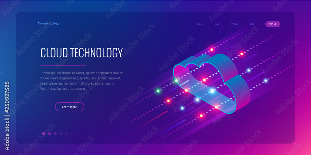 Poster isometric modern cloud technology and networking concept. web cloud technology business. internet da