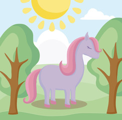 cute unicorn animal with landscape