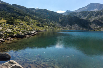 Summer landscape of Banderitsa Fish lake and Banderishki chukar peak, Pirin Mountain, Bulgaria