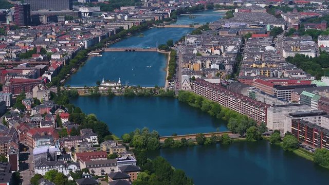 Aerial Denmark Copenhagen June 2018 Sunny Day 90mm Zoom 4K Inspire 2 Prores  Aerial video of downtown Copenhagen in Denmark on a sunny day with a zoom lens.