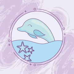 Foto op Plexiglas cute dolphin with frame circular © djvstock