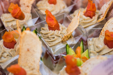 appetizers with liver pate and salad