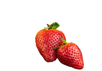 Pair of strawberries that touch each other on a white background