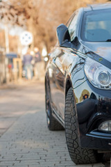 Fototapeta premium Closeup headlights of car on the street