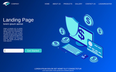 Website landing page design template. Financial security, online banking, money protection flat 3d isometric vector concept