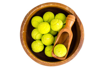 Candies gum balls in shape of tennis balls