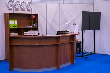 Office reception. lobby in the company. Meeting guests at the reception. Modern office. Office service.