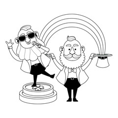 Saint patricks funny elves cartoons in black and white