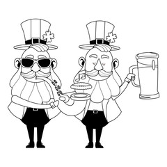 Saint patricks funny elves cartoons in black and white