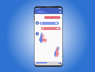 New Mock up of application messenger, correspondence, voicemail, voice message, stickers app, chat on Smartphone, mobile realistic style.Vector illustration.Blue background.Flat design.EPS 10