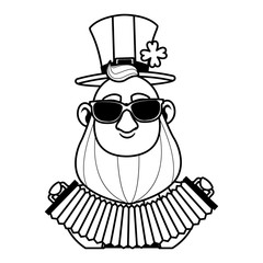 Saint patricks elf cartoon in black and white