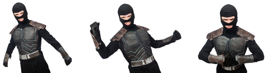 Young funny man in armour suit 