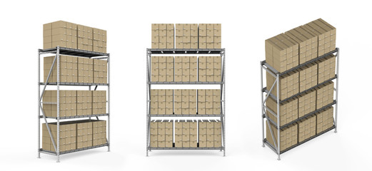 Warehouse rack with cardboard boxes