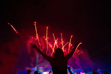 Fireworks during electronic music show