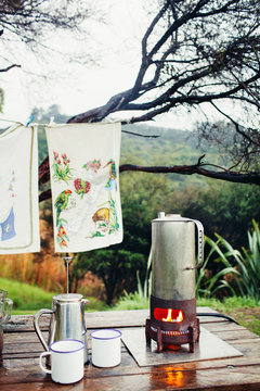Coffee pot on camping stove 