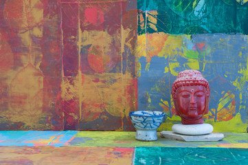 Red  Buddha And Blue Bowl