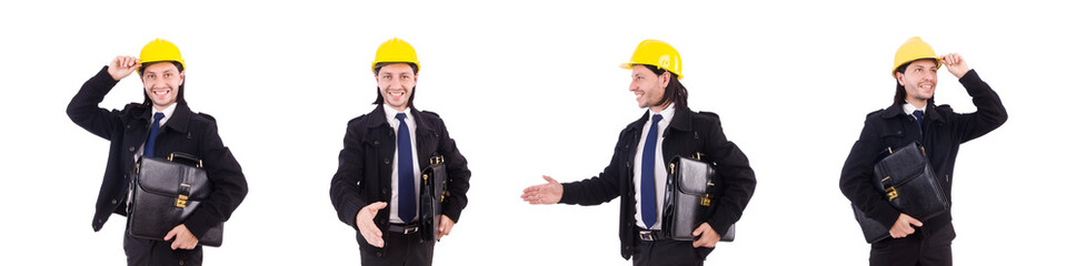 Young construction architect isolated on the white