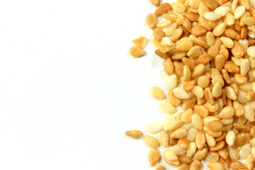 Sesame seeds isolated on white background, top view