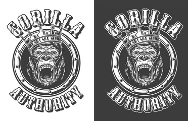Fototapeta premium Vintage ferocious gorilla king round emblem