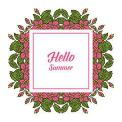 Vector illustration blossom flower frame with write hello summer hand drawn