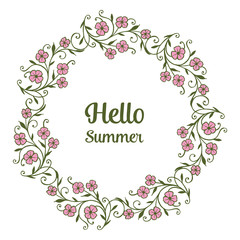 Vector illustration greeting card hello summer with leaf flower frame hand drawn