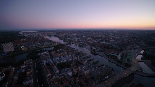 Aerial Denmark Copenhagen June 2018 Sunset 15mm Wide Angle 4K Inspire 2 Prores  Aerial video of downtown Copenhagen in Denmark at sunset with a wide angle lens.