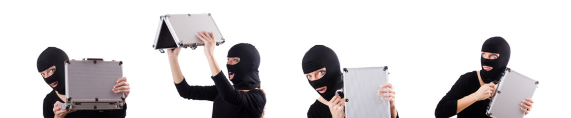 Industrial espionage concept with person in balaclava
