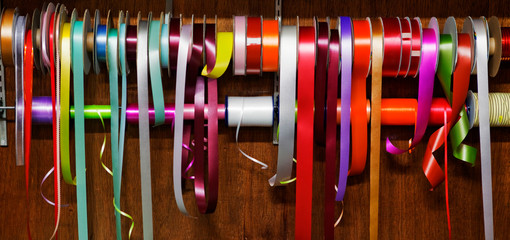 Variety of ribbons for wrapping gifts 