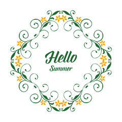 Vector illustration greeting card hello summer with leaf flower frame hand drawn