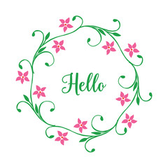 Vector illustration greeting card hello with leaf flower frame style hand drawn