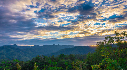 Sunrise scenery on the mountain at Khao Chang Phueak Karnchanaburi