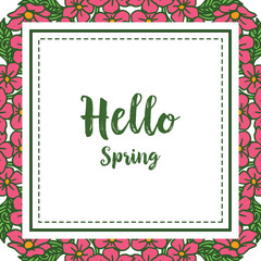 Vector illustration beautiful red flower frame with greeting card hello spring hand drawn