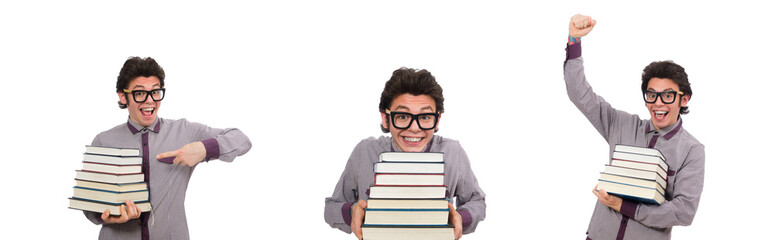 Student with books isolated on white