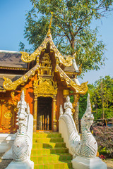 Fototapeta premium Beautiful Thai architecture Buddhist temple at Wat Ram Poeng (Tapotaram) temple, Chiang Mai, Thailand. Wat Rampoeng is one of famous place for studying meditation, not far from the Chiang Mai airport