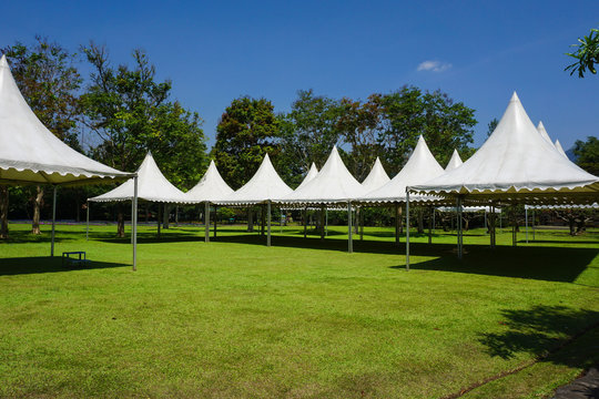 white tent in line in the garden park for gardening party - photo indonesia bogor