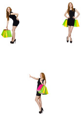 Fototapeta premium Young woman wth bags in shopaholic concept 