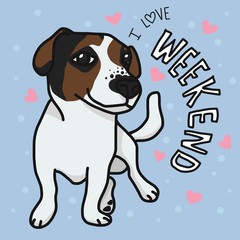 Jack Russell dog and I love weekend word cartoon vector illustration pastel tone