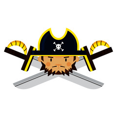 Cartoon Pirate Captain with Crossed Swords