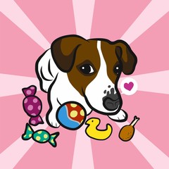Jack Russell dog love his toys cartoon vector illustration