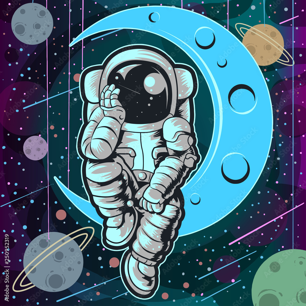 Wall mural astronout moon vector