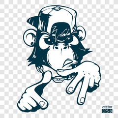 Monkey DJ. Monkey rapper. Hand drawn vector illustration. Can be used for creating logo, posters, flyers, emblem, prints, web
