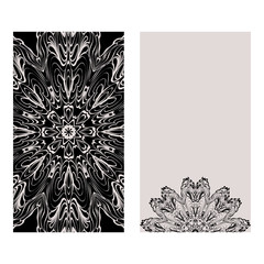 Ethnic Mandala Ornament. Templates With Mandalas. Vector Illustration For Congratulation Or Invitation. The Front And Rear Side. Black, brown color