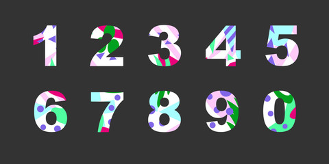 Collection of numbers with bright abstract texture. Good for any printed products, textile, invitation for a holiday and other types of design.