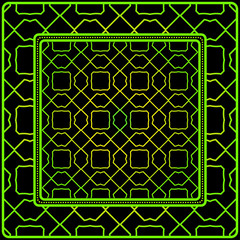 Geometric Ornament With Frame, Border. Art-Deco Background. Bandanna, Shawl, Scarf, Tablecloth Design. Black green color