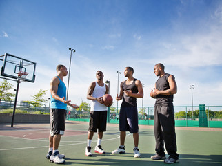 Basketball players talking 