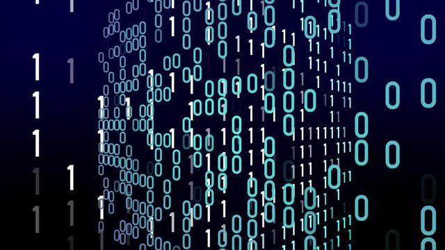 Abstract binary digital number 01 cyber light, future system programming and data transfer concept for presentation opening company blue theme