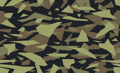 Vector debris camouflage, green military background. Camo pattern of geometric triangles shapes for urban camo clothing.