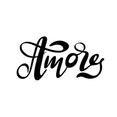 Vector illustration of Amore with the inscription for packing product Inscription , invitation , banner template. Calligraphy background.